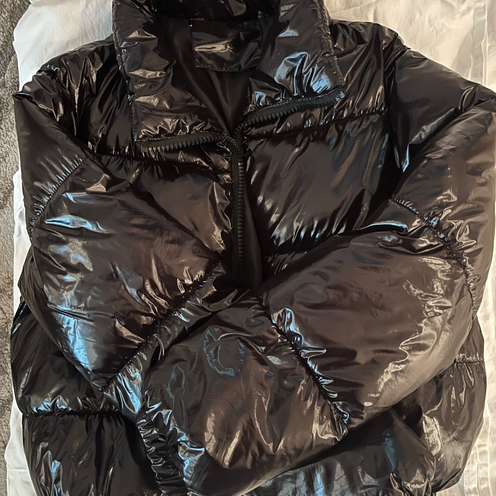 Forever 21 Black Glossy Puffer Coat